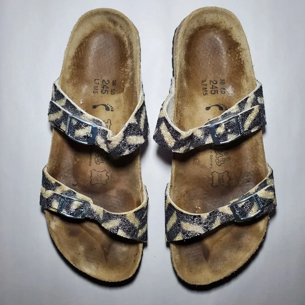 Birkis Tahiti Beaded Double Strap Sandals Size 38 (7-7.5)